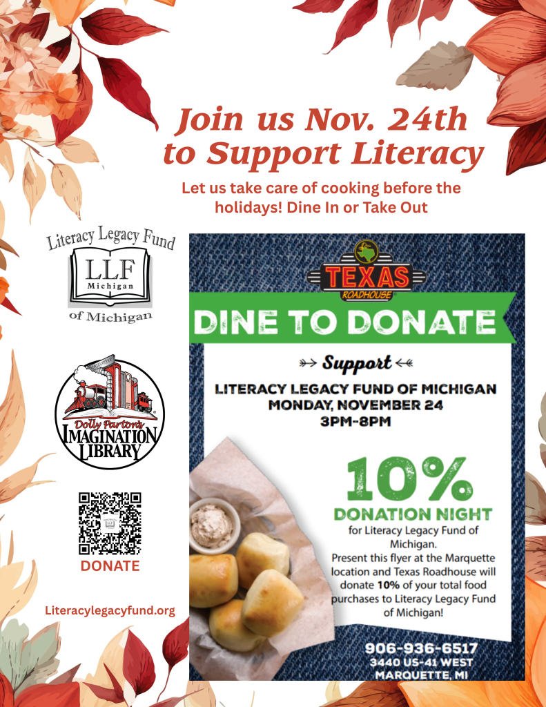 Texas Roadhouse fundraiser on November 24th from 3-8 pm, image with fall leaves.